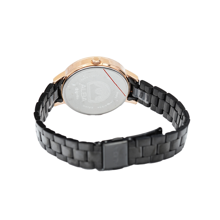 Jam Tangan ALBA Fashion AH7U18X1 Women Black Dial Black Stainless Steel Strap