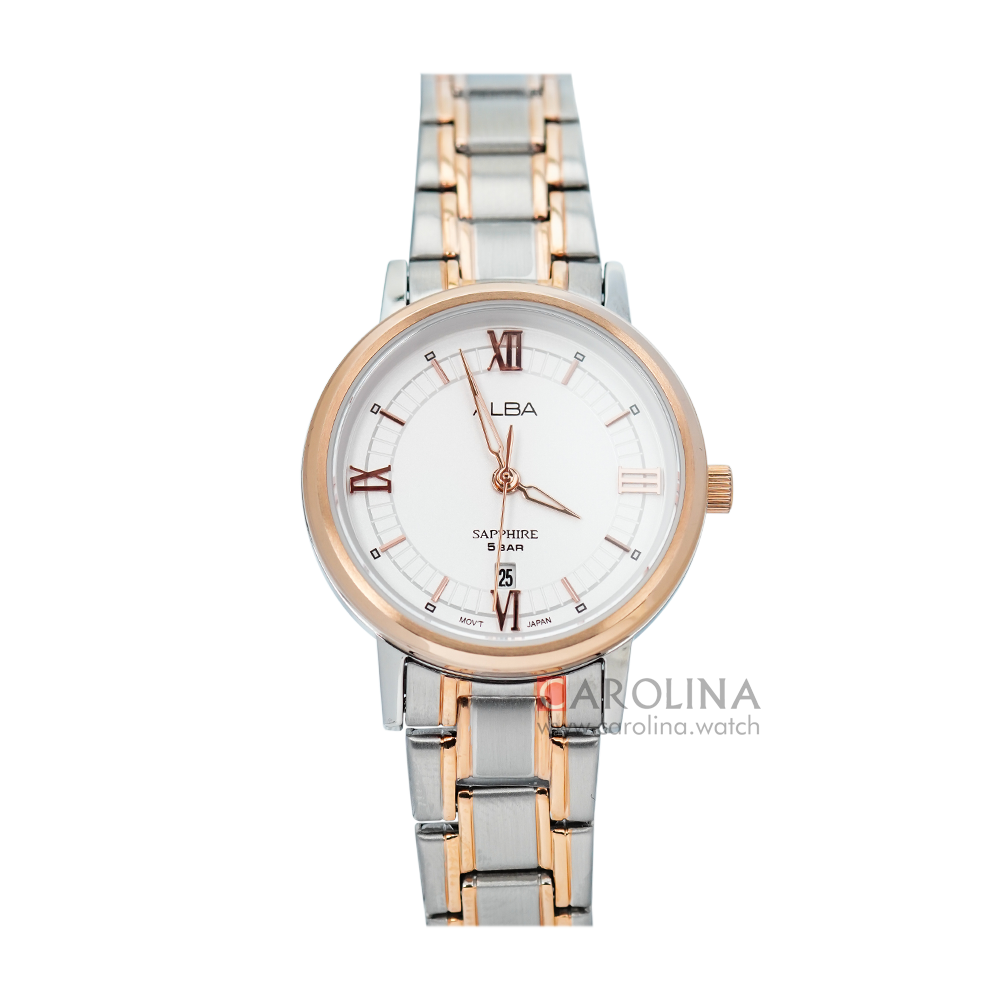 Jam Tangan ALBA Prestige AH7V60X1 Women White Dial Dual Tone Stainless Steel Strap