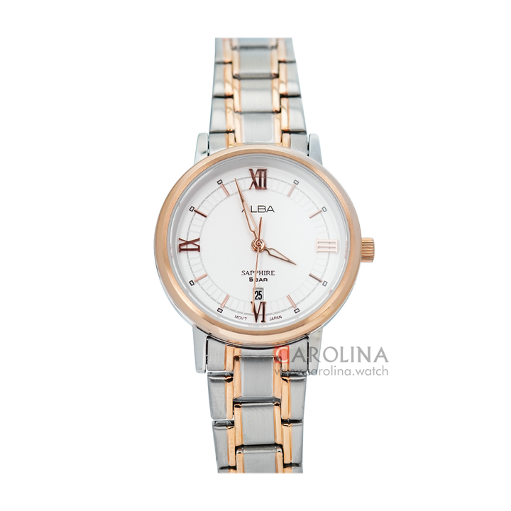 Jam Tangan ALBA Prestige AH7V60X1 Women White Dial Dual Tone Stainless Steel Strap