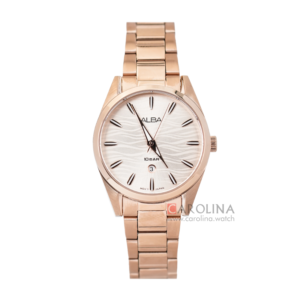 Jam Tangan ALBA Fashion AH7X60X1 Women Rose Gold Pattern Dial Rose Gold Stainless Steel Strap