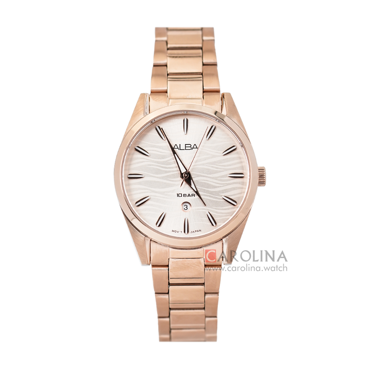 Jam Tangan ALBA Fashion AH7X60X1 Women Rose Gold Pattern Dial Rose Gold Stainless Steel Strap