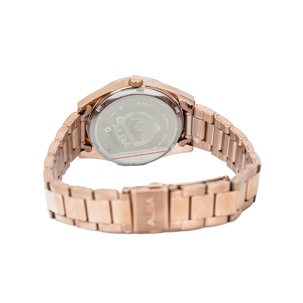 Jam Tangan ALBA Fashion AH7X60X1 Women Rose Gold Pattern Dial Rose Gold Stainless Steel Strap