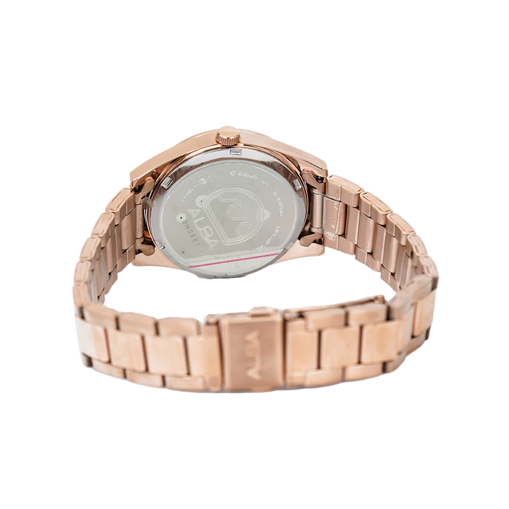 Jam Tangan ALBA Fashion AH7X60X1 Women Rose Gold Pattern Dial Rose Gold Stainless Steel Strap