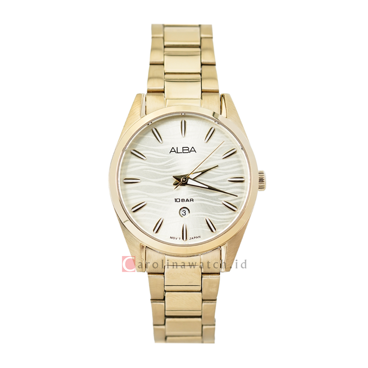 Jam Tangan ALBA Fashion AH7X62X1 Women Light Champagne Pattern Dial Gold Stainless Steel Strap