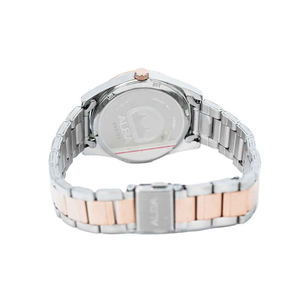 Jam Tangan ALBA Fashion AH7X64X1 Women Brown Pattern Dial Dual Tone Stainless Steel Strap