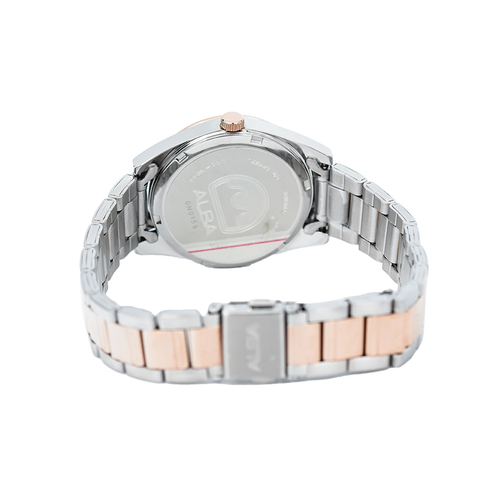 Jam Tangan ALBA Fashion AH7X64X1 Women Brown Pattern Dial Dual Tone Stainless Steel Strap