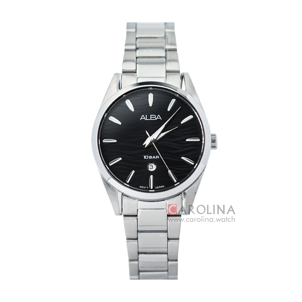 Jam Tangan ALBA Fashion AH7X73X1 Women Black Pattern Dial Stainless Steel Strap