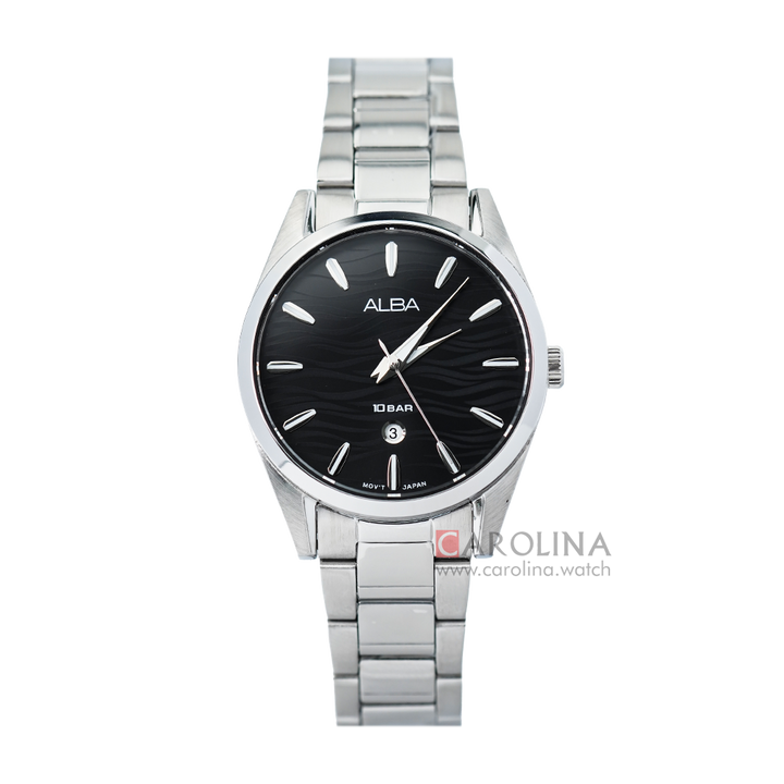 Jam Tangan ALBA Fashion AH7X73X1 Women Black Pattern Dial Stainless Steel Strap