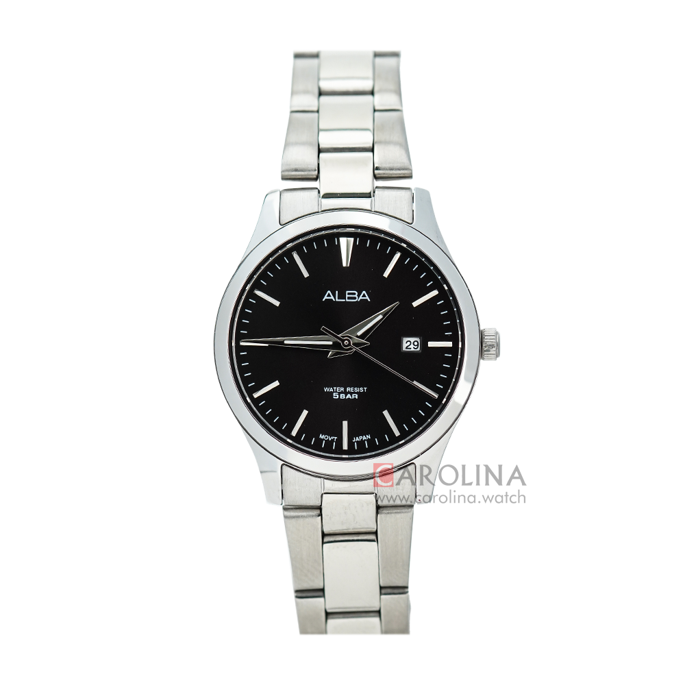 Jam Tangan ALBA Prestige AH7Y03X1 Women Black Pattern Dial Stainless Steel Strap