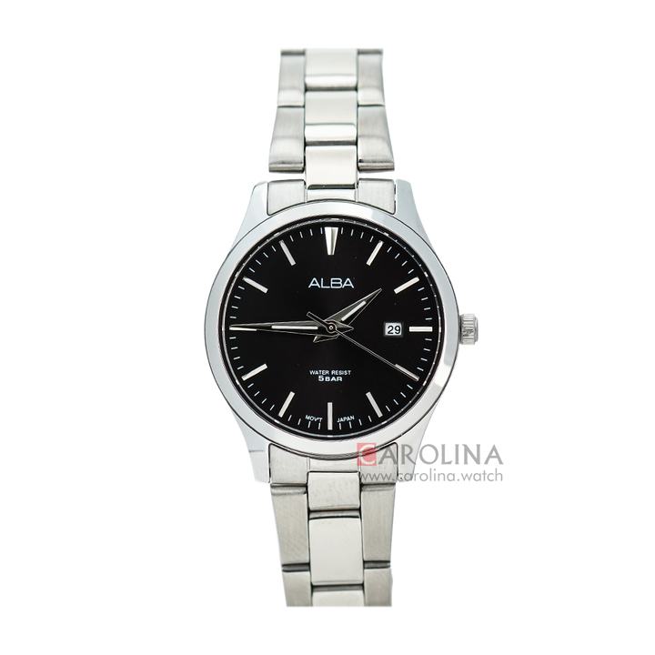 Jam Tangan ALBA Prestige AH7Y03X1 Women Black Pattern Dial Stainless Steel Strap