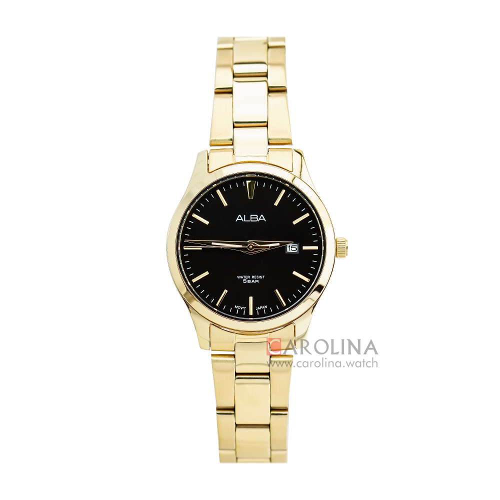 Jam Tangan ALBA Fashion AH7Y06X1 Women Black Dial Gold Stainless Steel Strap