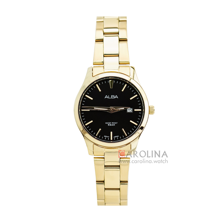 Jam Tangan ALBA Fashion AH7Y06X1 Women Black Dial Gold Stainless Steel Strap