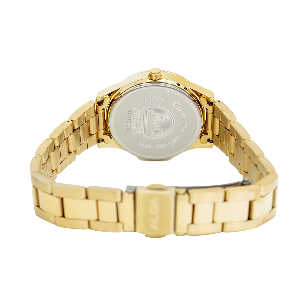 Jam Tangan ALBA Fashion AH7Y06X1 Women Black Dial Gold Stainless Steel Strap