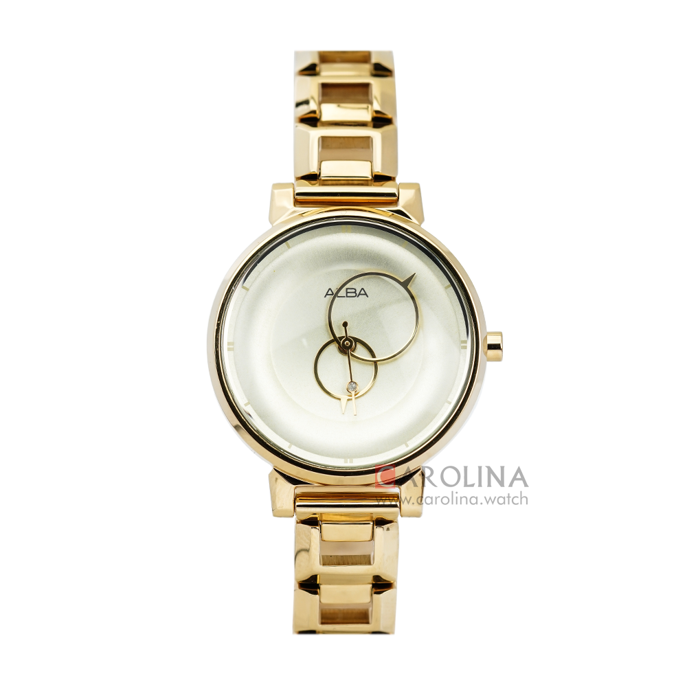 Jam Tangan ALBA Fashion AH8068X1 Women Ivory Dial Gold Stainless Steel Strap