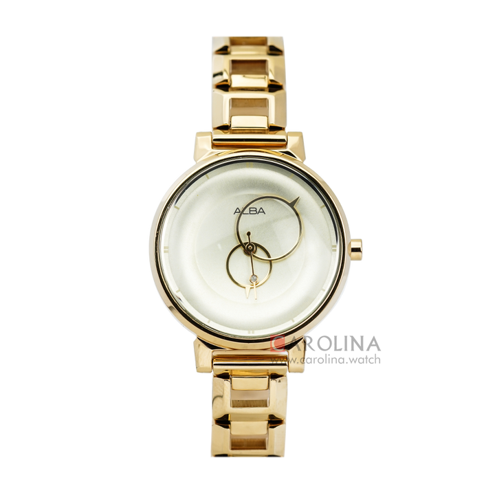 Jam Tangan ALBA Fashion AH8068X1 Women Ivory Dial Gold Stainless Steel Strap