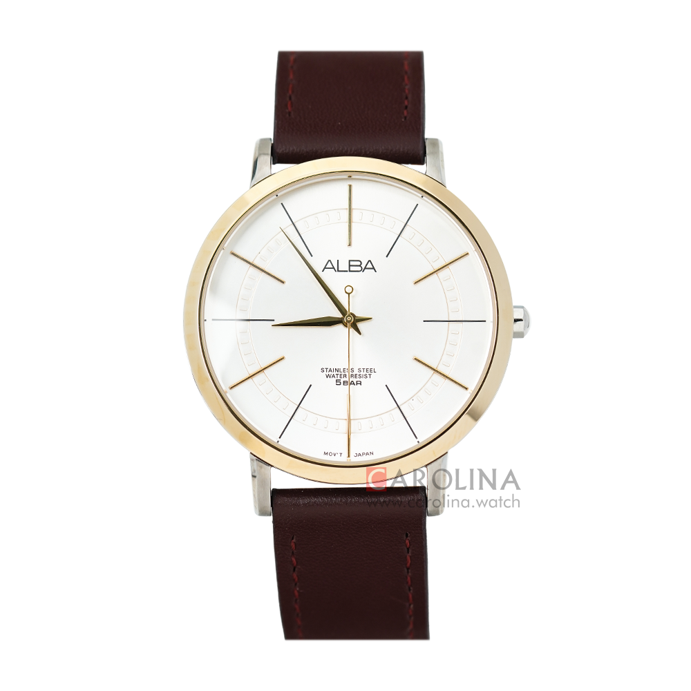 Jam Tangan ALBA AH8406X1 Men Silver Dial Brown Leather Strap