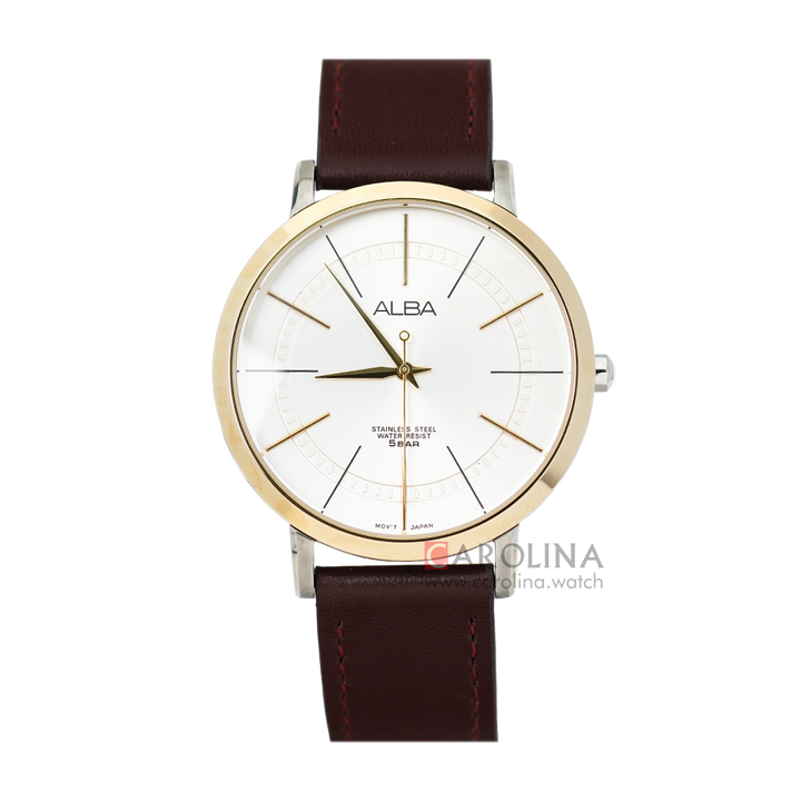 Jam Tangan ALBA AH8406X1 Men Silver Dial Brown Leather Strap