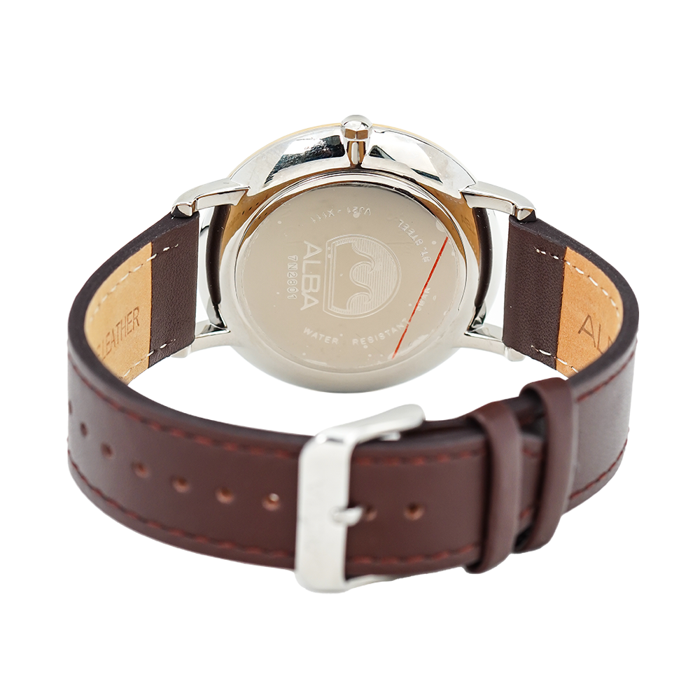 Jam Tangan ALBA AH8406X1 Men Silver Dial Brown Leather Strap