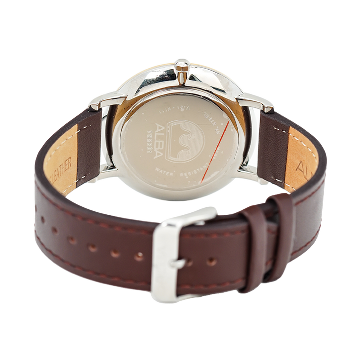 Jam Tangan ALBA AH8406X1 Men Silver Dial Brown Leather Strap