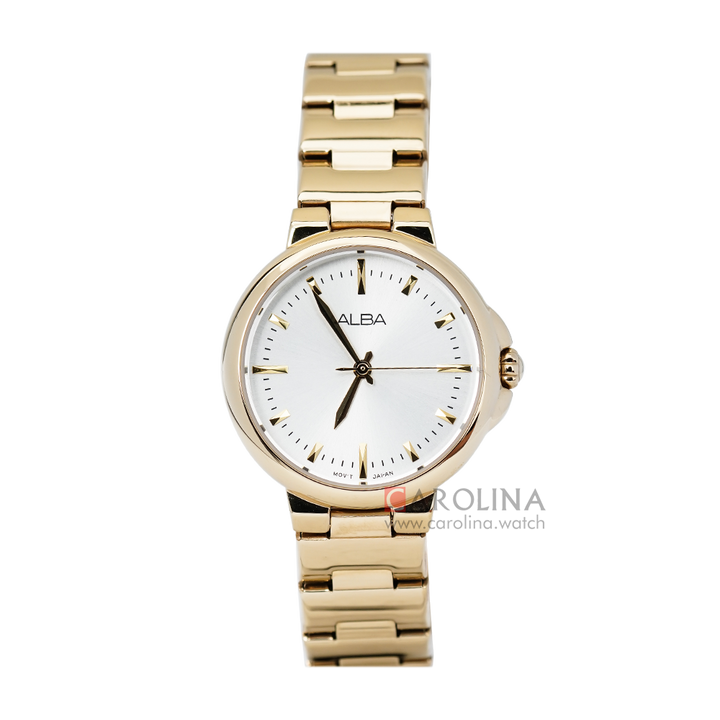 Jam Tangan ALBA AH8424X1 Women Silver Dial Gold Stainless Steel Strap