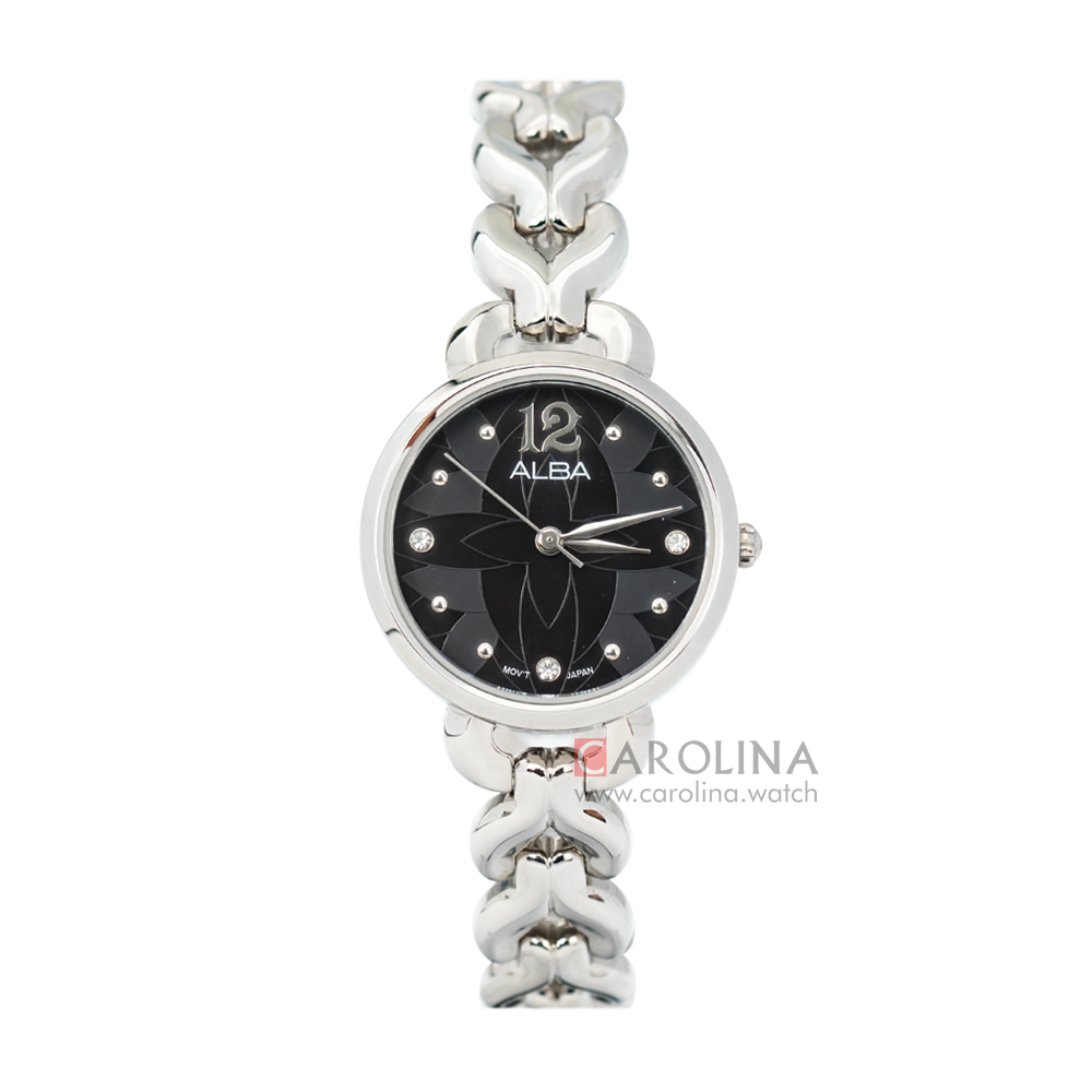 Jam Tangan ALBA AH8437X1 Women Black Pattern Dial Stainless Steel Strap