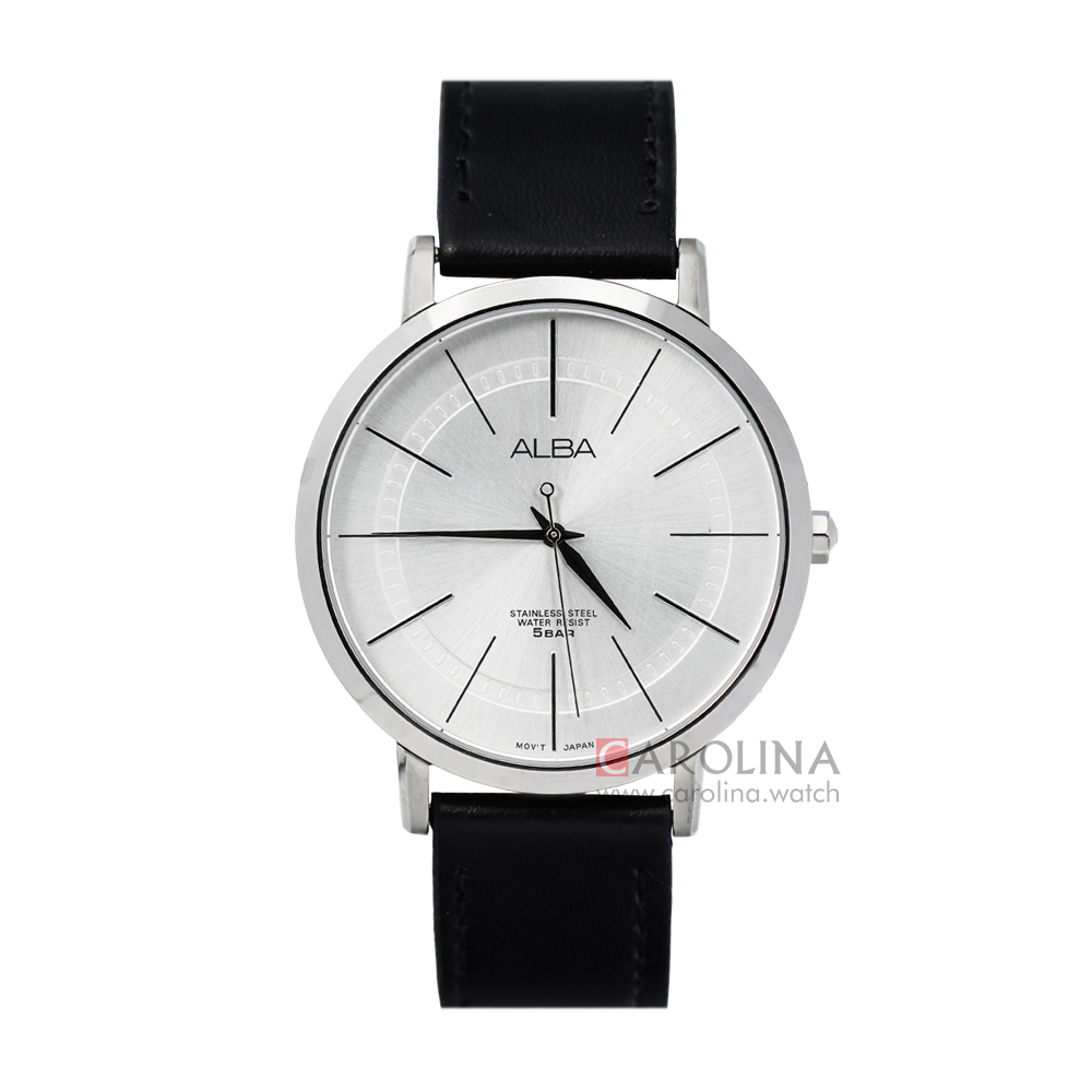 Jam Tangan ALBA AH8463X1 Men Silver Dial Black Leather Strap