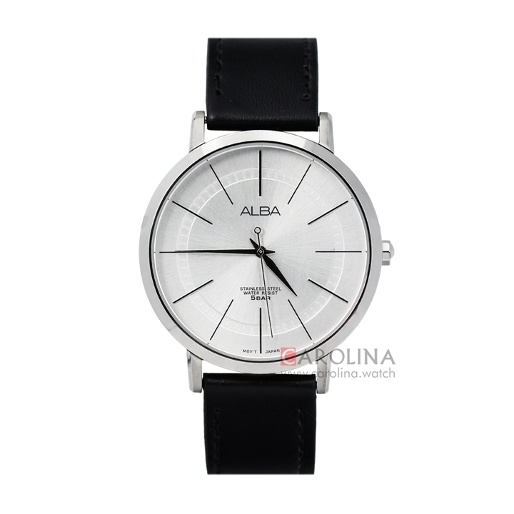 Jam Tangan ALBA AH8463X1 Men Silver Dial Black Leather Strap