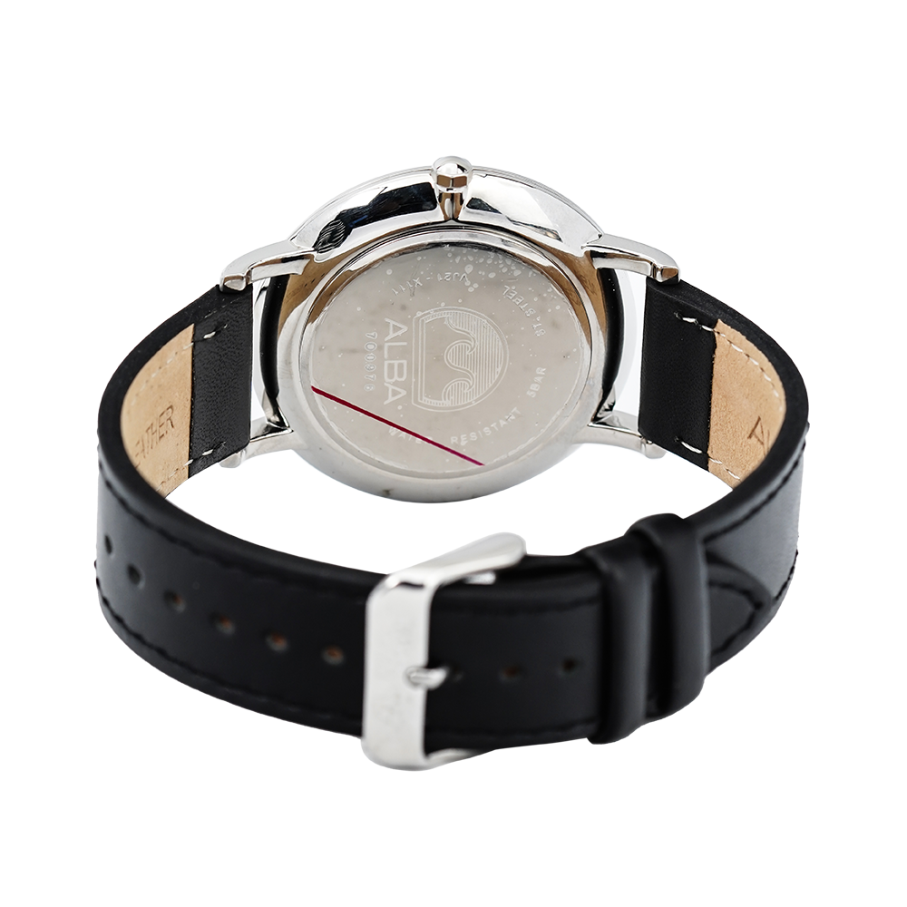 Jam Tangan ALBA AH8463X1 Men Silver Dial Black Leather Strap