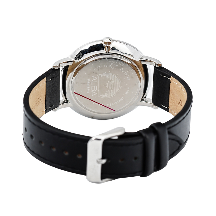 Jam Tangan ALBA AH8463X1 Men Silver Dial Black Leather Strap