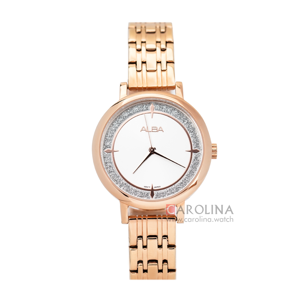 Jam Tangan ALBA Fashion AH8524X1 Women White Dial Rose Gold Stainless Steel Strap
