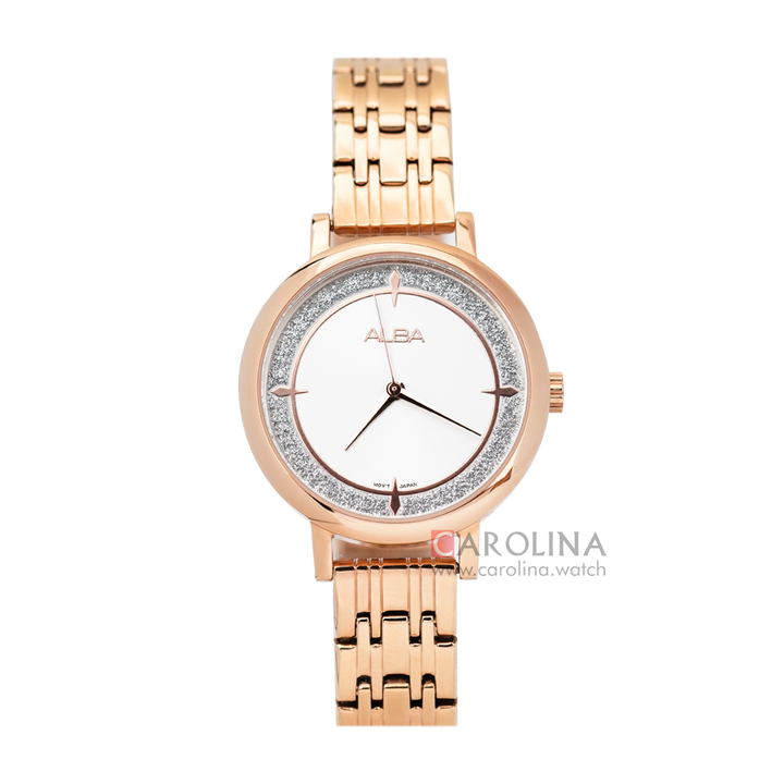 Jam Tangan ALBA Fashion AH8524X1 Women White Dial Rose Gold Stainless Steel Strap