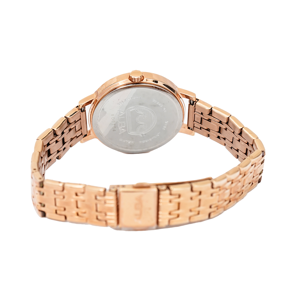 Jam Tangan ALBA Fashion AH8524X1 Women White Dial Rose Gold Stainless Steel Strap