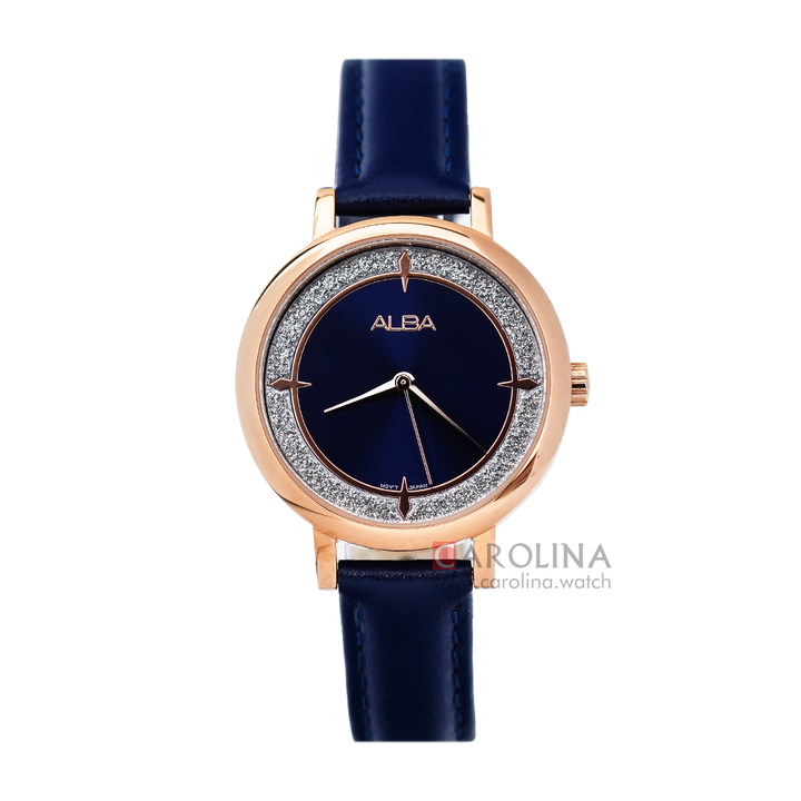 Jam Tangan ALBA Fashion AH8532X1 Women Blue Dial Blue Leather Strap