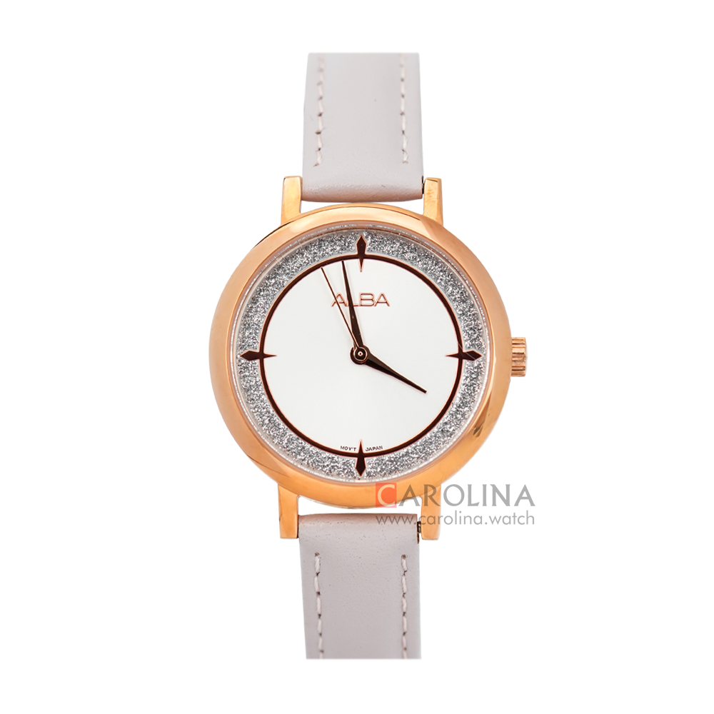 Jam Tangan ALBA Fashion AH8534X1 Women Silver Dial White Leather Strap