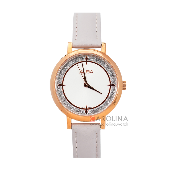 Jam Tangan ALBA Fashion AH8534X1 Women Silver Dial White Leather Strap