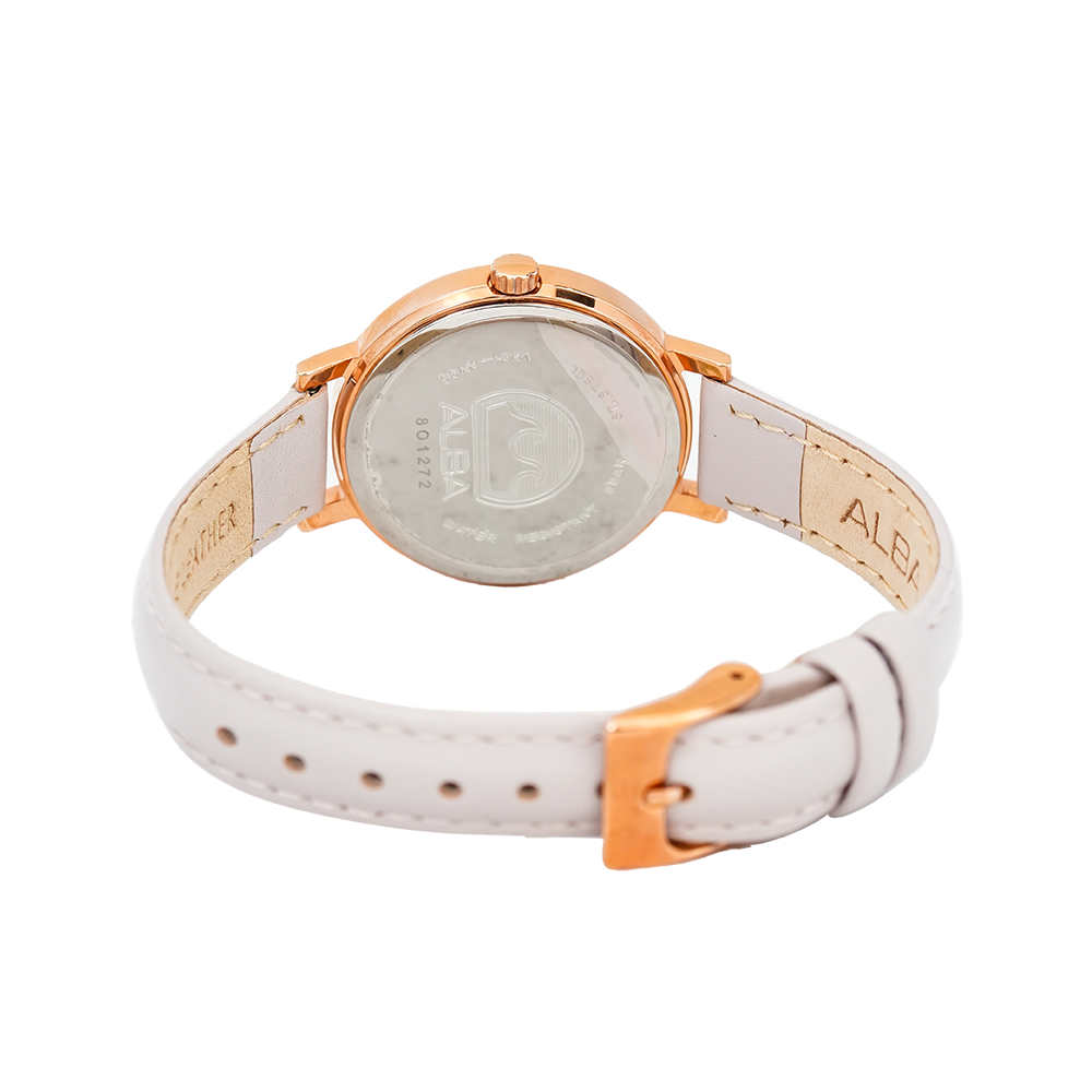Jam Tangan ALBA Fashion AH8534X1 Women Silver Dial White Leather Strap