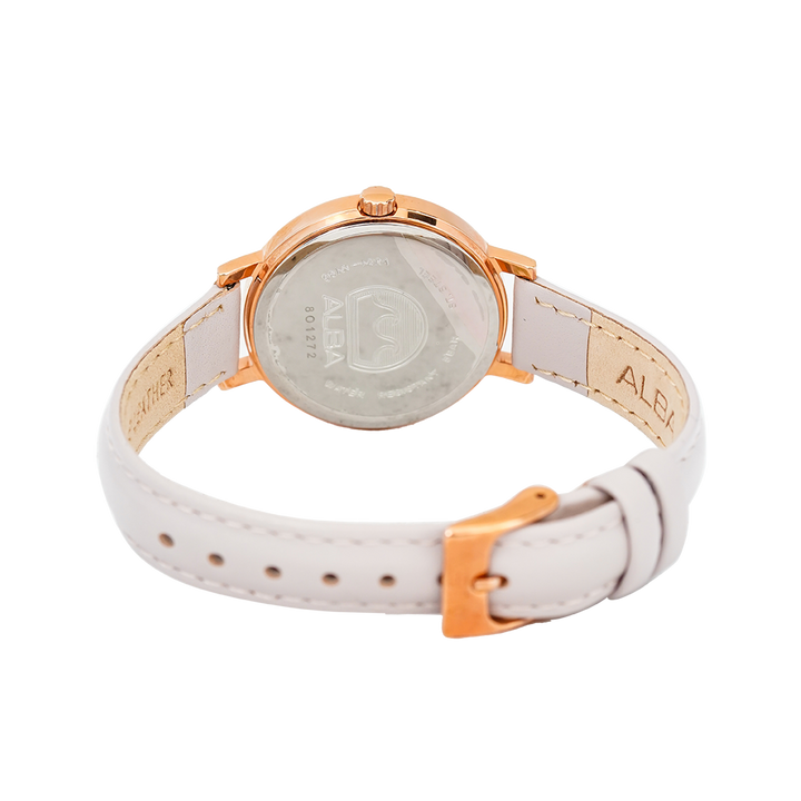 Jam Tangan ALBA Fashion AH8534X1 Women Silver Dial White Leather Strap