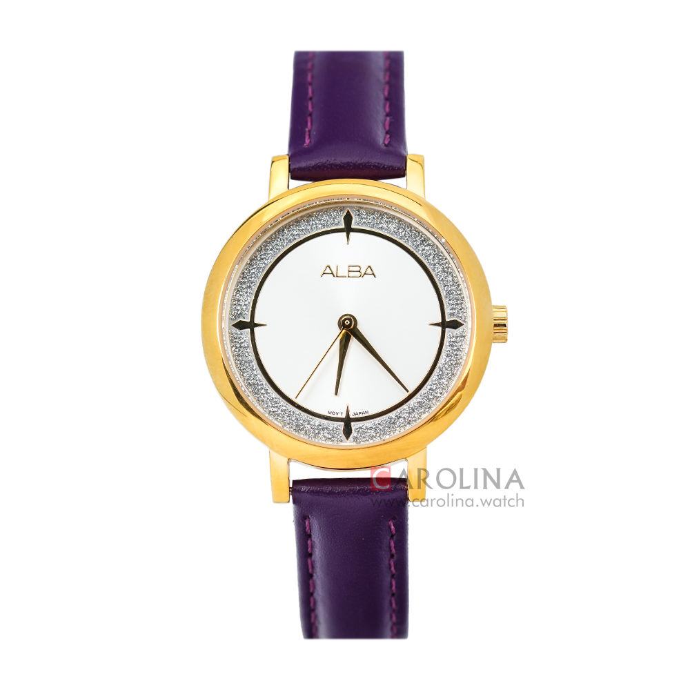Jam Tangan ALBA Fashion AH8536X1 Women Silver Dial Purple Leather Strap