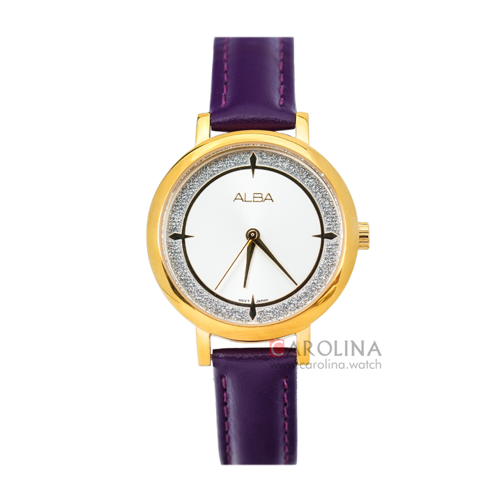 Jam Tangan ALBA Fashion AH8536X1 Women Silver Dial Purple Leather Strap