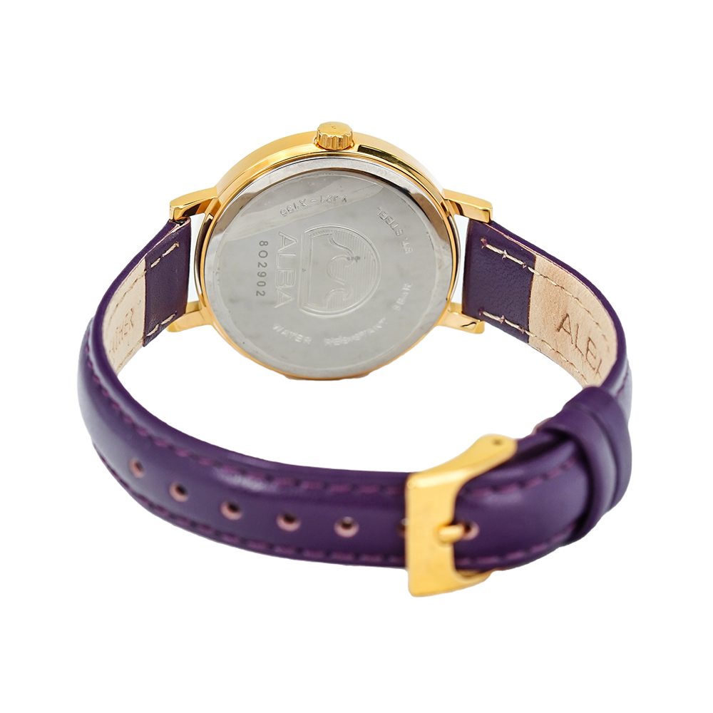 Jam Tangan ALBA Fashion AH8536X1 Women Silver Dial Purple Leather Strap