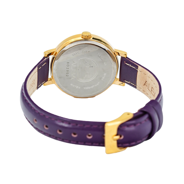 Jam Tangan ALBA Fashion AH8536X1 Women Silver Dial Purple Leather Strap