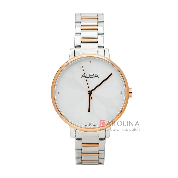 Jam Tangan ALBA Fashion AH8542X1 Women Silver White Dial Dual Tone Stainless Steel Strap