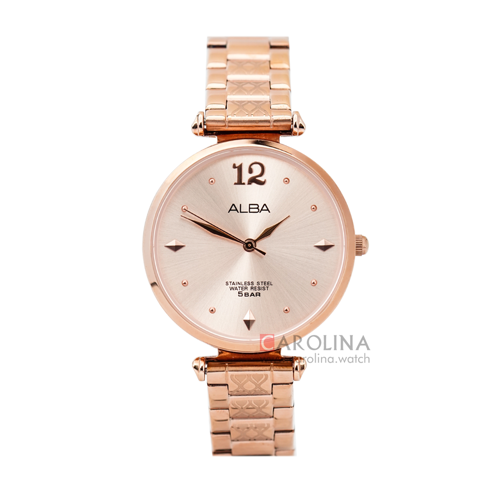 Jam Tangan ALBA Fashion AH8552X1 Women Rose Gold Dial Rose Gold Stainless Steel Strap