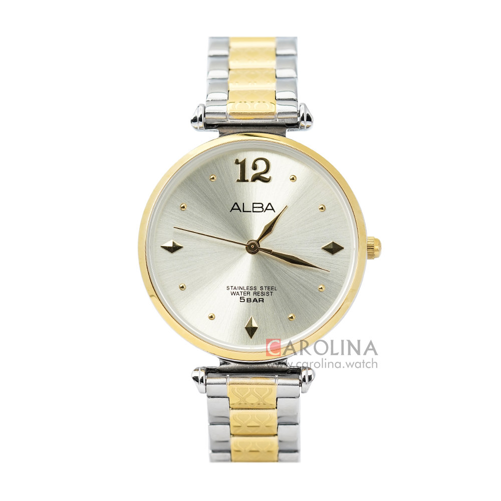 Jam Tangan ALBA Fashion AH8556X1 Women Light Champagne Dial Dual Tone Stainless Steel Strap