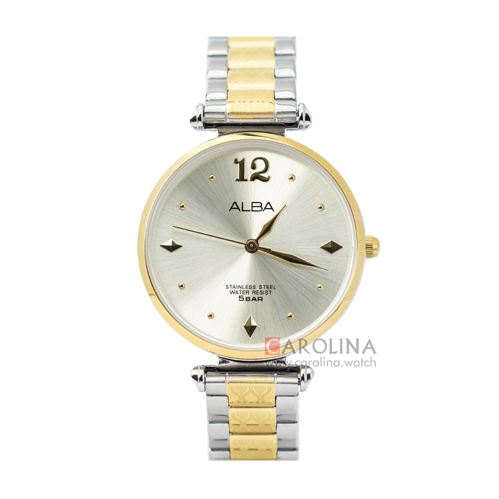 Jam Tangan ALBA Fashion AH8556X1 Women Light Champagne Dial Dual Tone Stainless Steel Strap