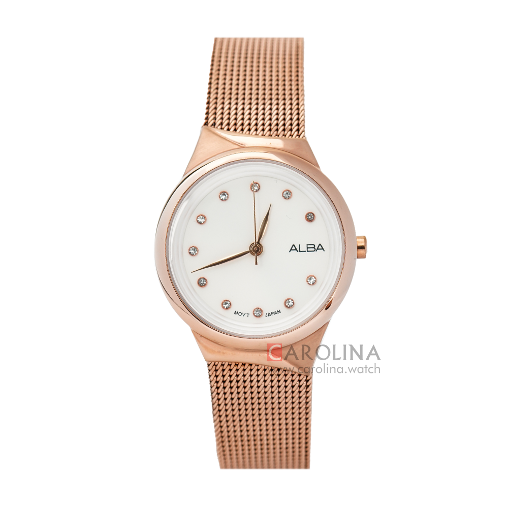 Jam Tangan ALBA Fashion AH8614X1 Women White Dial Rose Gold Stainless Steel Strap