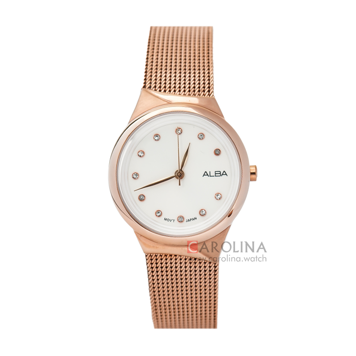 Jam Tangan ALBA Fashion AH8614X1 Women White Dial Rose Gold Stainless Steel Strap