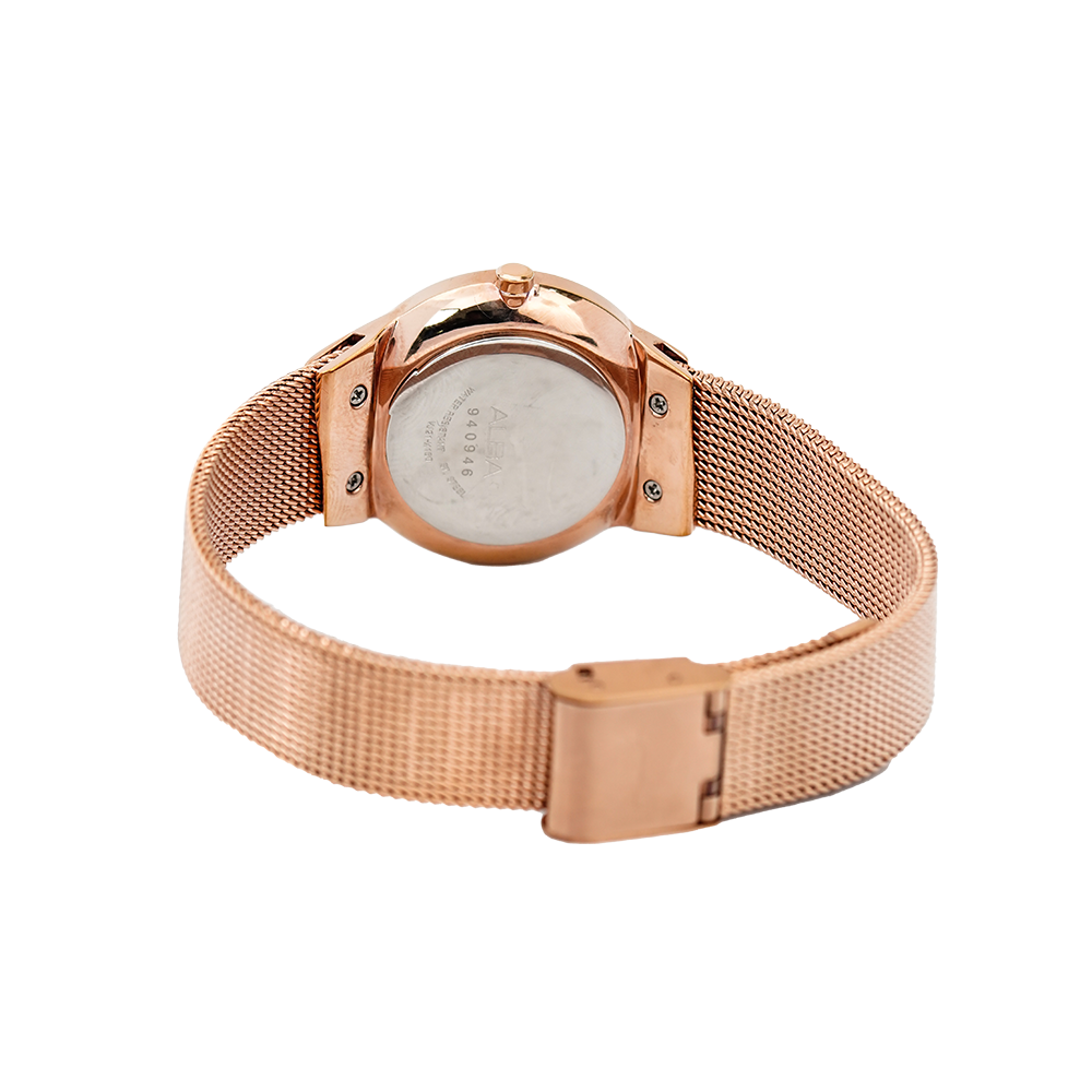 Jam Tangan ALBA Fashion AH8614X1 Women White Dial Rose Gold Stainless Steel Strap