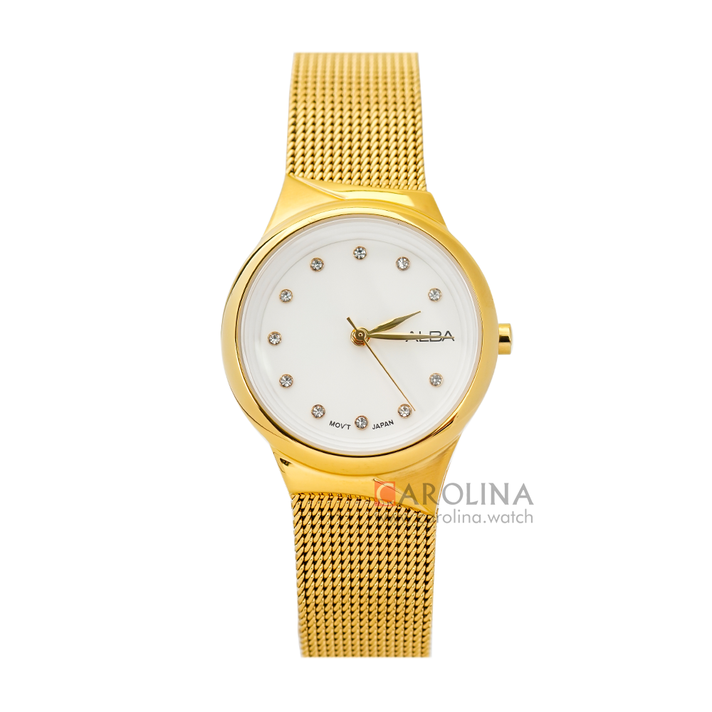 Jam Tangan ALBA Fashion AH8616X1 Women White Dial Gold Mesh Stainless Steel Strap