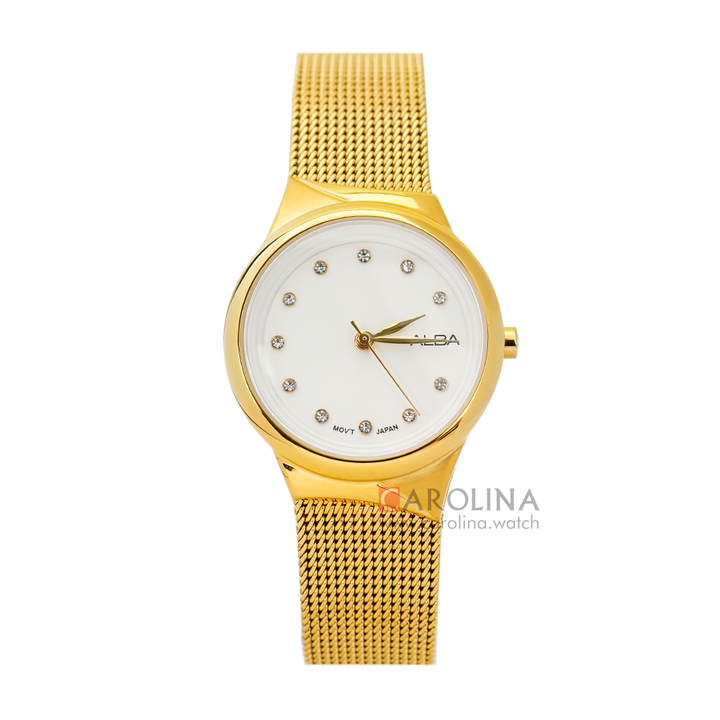 Jam Tangan ALBA Fashion AH8616X1 Women White Dial Gold Mesh Stainless Steel Strap
